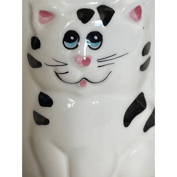 Vintage 80's Lefton 3D Striped Tabby Kitty Cat Coffee Cup Mug Black White Cute - Picture 3 of 6